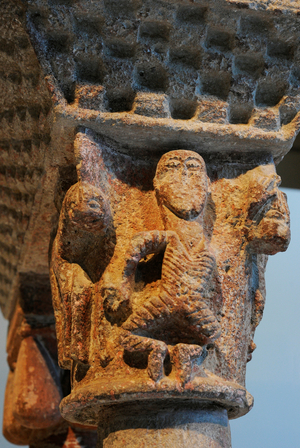 Cloister of St Pere of Puelles, after 1187, Barcelona, Spain, Detail of a capital