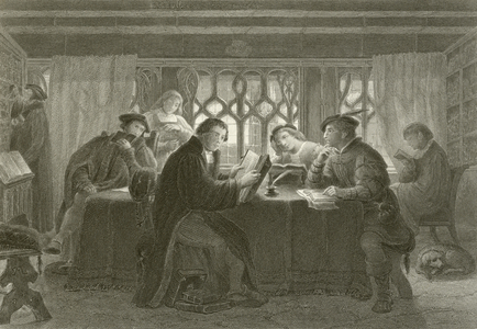 Martin Luther reading the Bible (engraving)