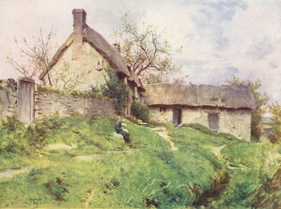 Wessex: A group of cottages at Sutton Poyntz, near Weymouth (colour litho)