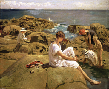 On the Rocks at Lamorna, 1914 (oil on canvas)