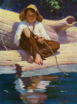 Huckleberry Finn Fishing, c.1925 (screenprint)