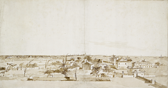 View across the Garden of the Villa Loredan (pen and brown ink with brown wash on white paper)