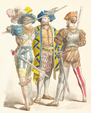 German Landsknechte, 16th century (copper plate print)