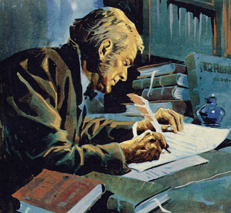 Many years later Darwin wrote his book The Origin of Species (colour litho)
