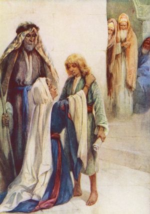 The Boy Jesus found in the Temple (colour litho)