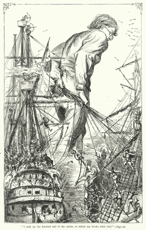 Illustration for Gullivers Travels by Jonathan Swift (engraving)