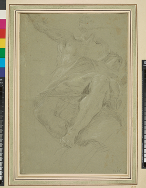 A study for a prophet (recto), c.1638-44 (black and white chalk on grey-green paper)