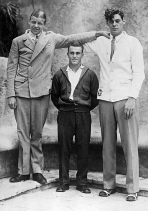 Arne Borg, Dos Jandines and Johnny Weissmuller (b/w photo)