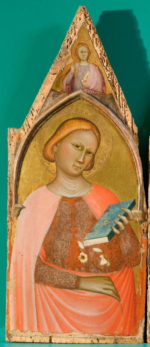 Saint with the lily, detail, c.1350-60 (tempera on board)