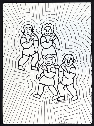 four children eating a cake