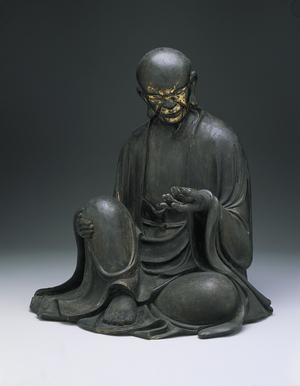 Portrait of an Arhat, 13th century (lacquered wood, pigment & gold)