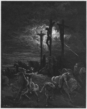 Gustave Dore Bible: The darkness at the crucifixion (engraving)