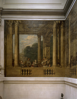 Characters in an architectural setting, 1748 (mural)