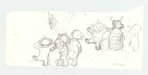 Tubbies dancing studies page, 1995 (pencil)