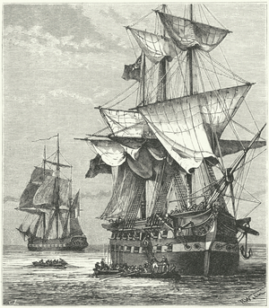 Napoleon boarding HMS Northumberland for the voyage to his exile on St Helena, 1815 (engraving)