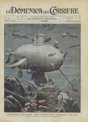 Italian Inventions, the Worker Boat Built and Experimented by Engineer G Pino Per  (colour litho)