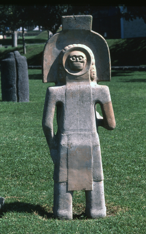 Statue of Tlazolteotl with a skull on the back, Late Post-Classic period (1300-1521 AD) (stone)