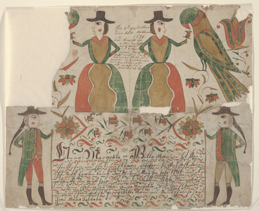 Birth and Baptism Certificate for Anna Margräta Willeman, Fraktur Painting, c.1810 (pen & ink with w/c on paper)