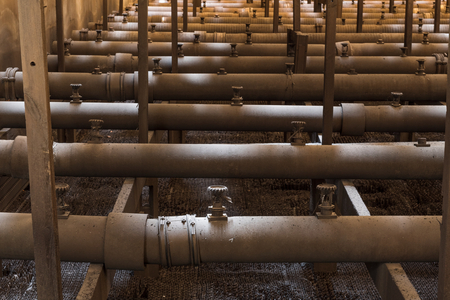 Detail of pipes in the spray pipework level of the power station's cooling tower number 2B, 2018 (photo)
