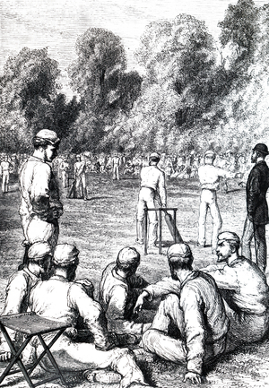 Men playing cricket