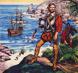 Francis Drake (colour litho)