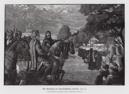 Founding of the Abbey of St Lazarus, Seedorf, Switzerland (engraving)