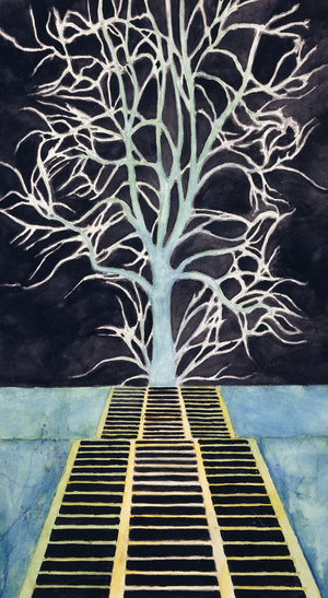 L'Arbre au Bout de l'Escalier - De boom boven  aan de trap,  (watercolour and pencil on paper)
