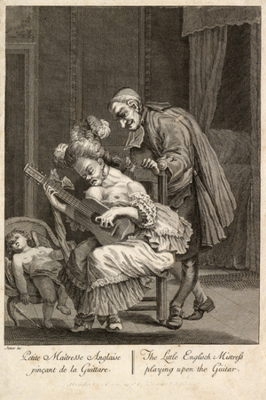 Petite Maiitresse Anglaise plucking the guitar, Paris, c.1785 (engraving)