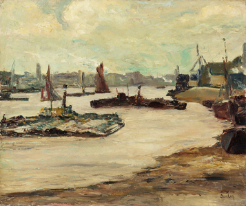 Tugboats on the Thames (oil on canvas)