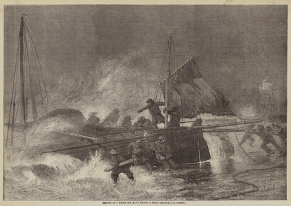 Launch of a North Sea Yawl during a Gale (engraving)