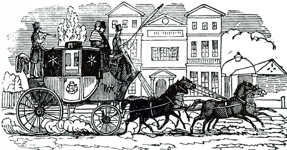 An engraving depicting a mail coach, 19th century
