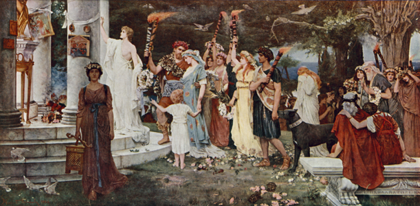The Temple of Eros (colour litho)