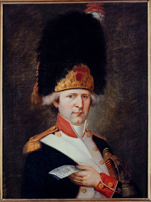 Portrait of a grenadier holding a banknote, circa 1791 (oil on canvas)