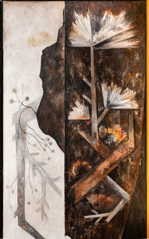 Spring, screen divided in 5 panels, detail, 1927-28 (oil painting on canvas)