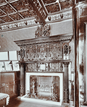 20 Soho Square, Westminster LB: ground floor front room chimneypiece, 1908 (b/w photo)