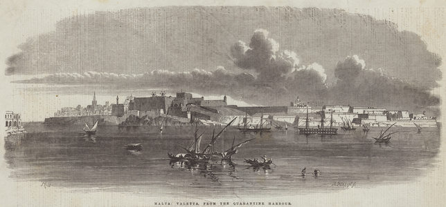 Malta, Valetta, from the Quarantine Harbour (engraving)