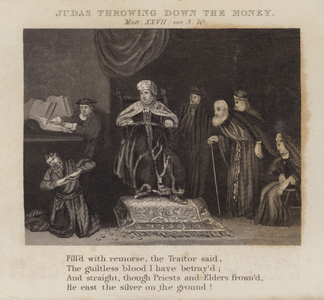Judas throwing down the money, Matthew XXVII, ver 3, 10 (engraving)
