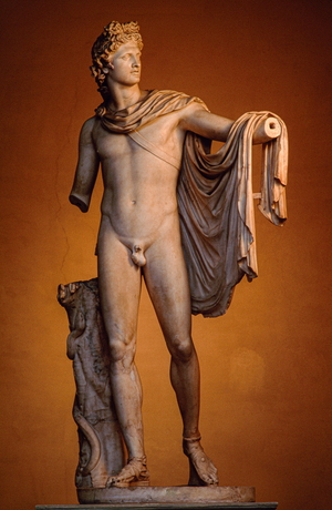 The Apollo Belvedere, which st,s in the Belvedere Courtyard of the Vatican, i s th..., 1980s (photo)