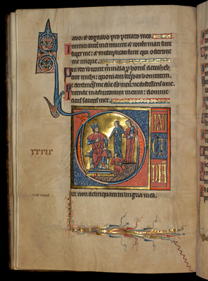 Ms 322 f.41v, Psalm 38, initial D, Judgement of Solomon, illustration from the 'De Brailes Psalter', c.1250 (vellum)