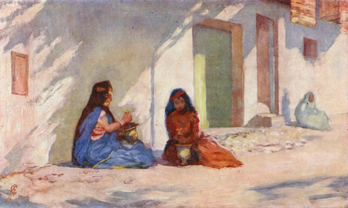 Biskra, Oulid-Nail Women making Henna Wash (colour litho)