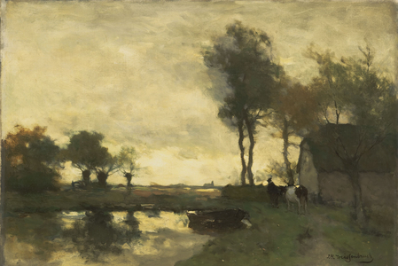 Landscape with a farm near a lake, 1870 (oil on canvas)