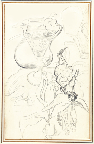 Couple Walking and Still Life: Can, Books, Wineglass, Bread and Arum, 1890 (pencil on paper)