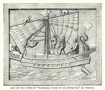 Ship on the Tomb of "Naevoleia Tyche et de Munatius," at Pompeii (coloured engraving)