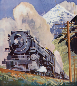 Canadian Pacific Railways "Dominion" in the Rockies (colour litho)
