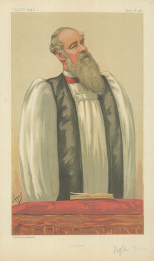 The Right Rev John Charles Ryle, Bishop of Liverpool, Liverpool, 26 March 1881, Vanity Fair cartoon (colour litho)