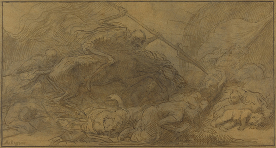After the Battle (pen and brown ink with brown wash over graphite  on brown paper)