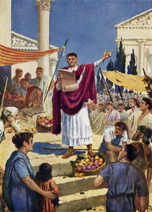 The proclamation of the Edict of Milan, A D 313 (colour litho)