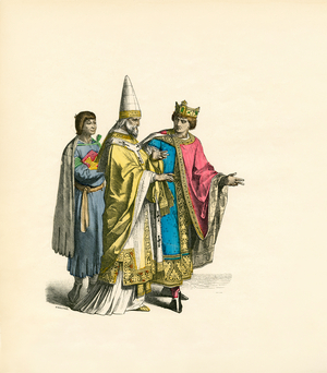 Servant, Roman Pope, King, 12th Century, Illustration, The History of Costume, Braun & Schneider, Munich, Germany, 1861-1880