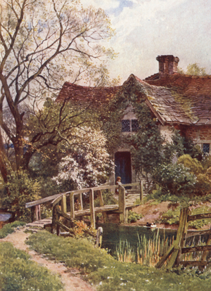 An Ancient Cottage near Ockley (colour litho)