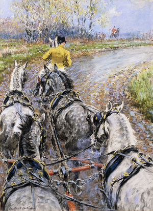 'The Kings Highway', Study from the Box Seat of The Old Berkeley Coach; The Cock Horse Taking us up Reigate Hill, (pastel)